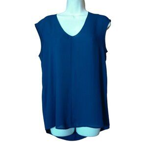 J. Crew Women's Size 8 Blue V-Neck Sleeveless Tank Blouse Shirttail Hem Career